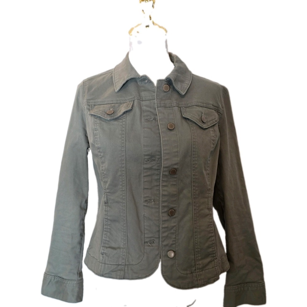 WOMEN'S CASUAL JACKET CROP DENIM IN SAGE PETITES SIZE PM UTILITY CHORE